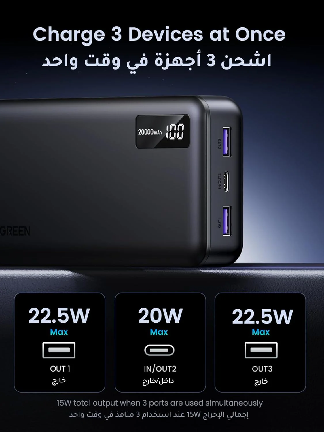 UGREEN 20000mAh Two-way Fast Charging Power Bank - Image 4